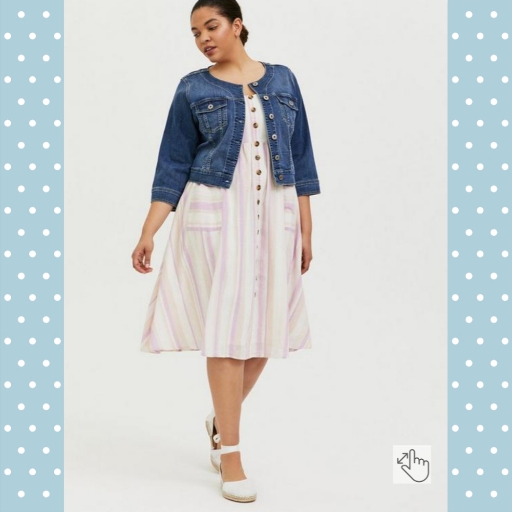 Torrid Striped Midi Linen Button-Front Dress - image 2